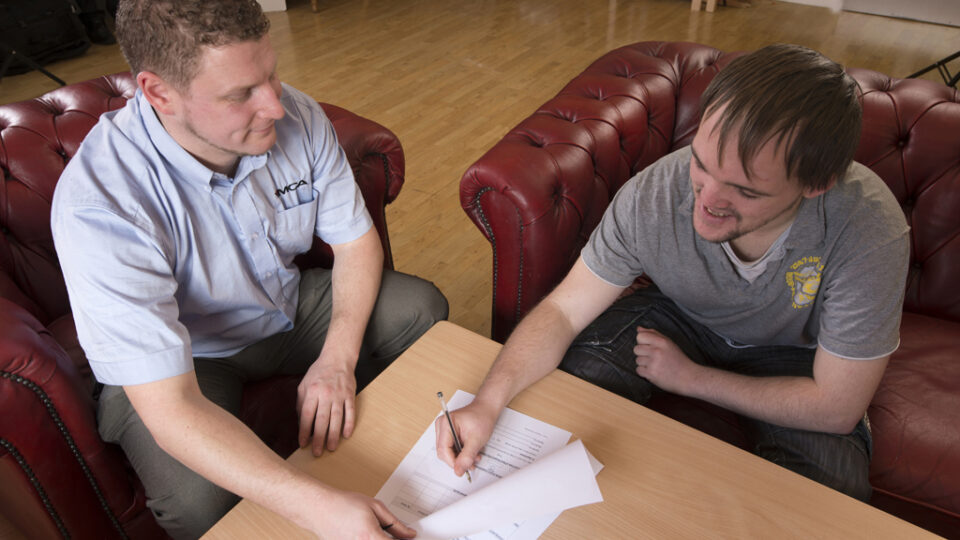 Two men sitting at a table